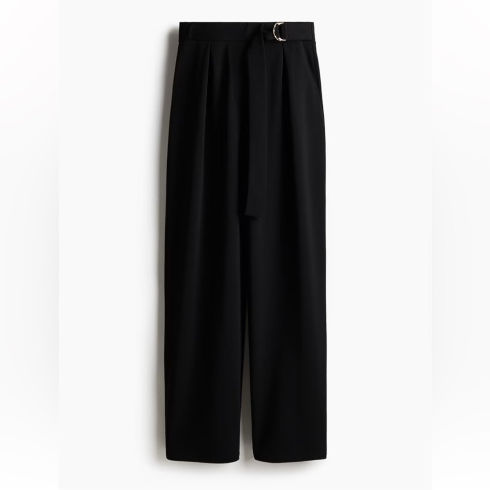 H&M Black High-Rise Wide-Leg Pants with Self-Tie Belt